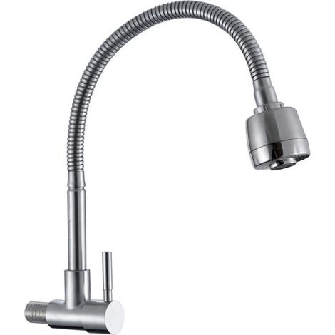 Robinet de cuisine universel en acier inoxydable 304, simple, pour évier brossé ou bac à légumes. (1/5)