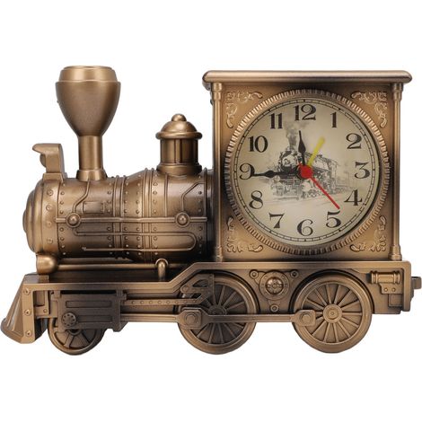Réveil vintage style train rétro, décoration pour la maison ou le bureau, horloge de table. Modèle de train original. (1/5)