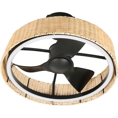 Ventilateur plafonnier Solava rotin Ø50cm – LED24W – 3pales – MoteurDC – Télécommande (1/5)
