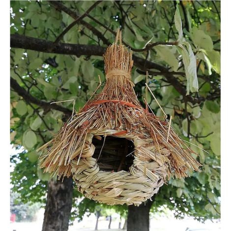 casita para pájaros, paja natural, refugio colgante, jardín exterior, protección invernal. (1/5)