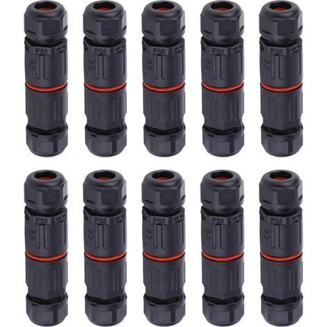 WHPPS 10pcs IP68 Waterproof Straight Connector Junction Box Electrical Wire Cable 3 Pin Outdoor Connector Plug Socket Terminal Block