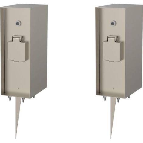 Novatool 2X prise colonne 3 voies argent brossé inox carré IP44 avec piquet de terre avec capteur crépusculaire prise jardin prise de jardin prise
