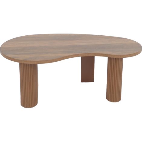 Mesa de centro HHG-078, mesa auxiliar mesa de sofá, forma orgánica madera melamina, 45x110x60cm, aspecto madera marrón (1/5)
