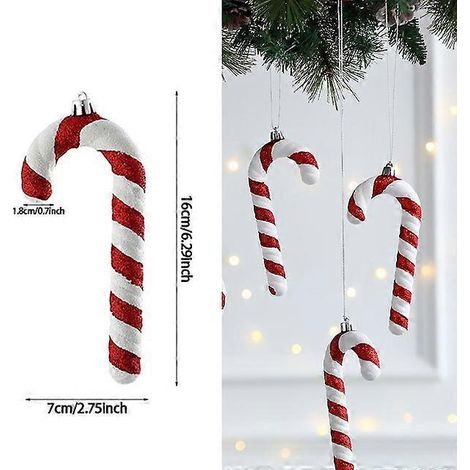 1 boule de Noël suspendue, rouge et blanche, en forme de canne à sucre, pour la maison, les fêtes et le sapin de Noël. Décorations pour Noël et le Nouvel An. (1/5)