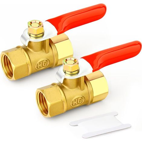 2 pièces de robinet à boisseau sphérique en laiton avec interrupteur d'arrêt, raccord droit femelle 1/8" BSP avec poignée de commande, raccords filetés pour tuyaux pour eau/huile/gaz (1/5)