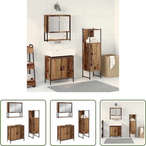 Spiegel Schrank - Badezimmermöbel-Set mit Regal mit Tür 3 pcs Braun Holzwerkstoff (1/5)