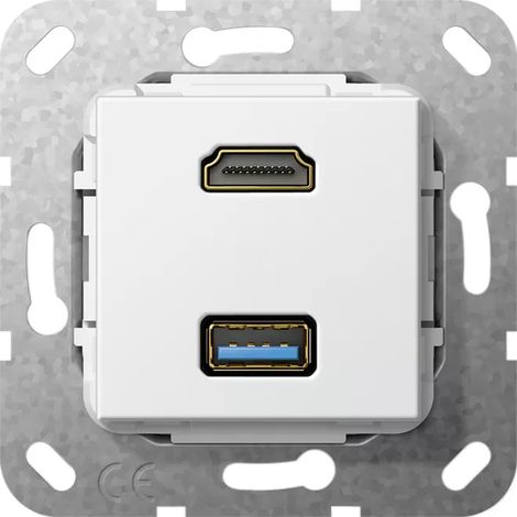 Gira HDMI USB 3.0 A K-Peitsche Einsatz Reinweiß 567903 (1/2)
