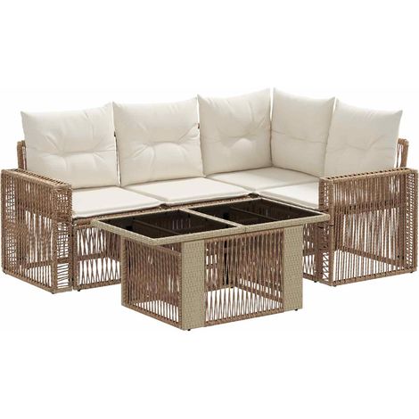 Conjunto de sofás de jardín 5 uds. Beige y blanco crema vidaXL (1/5)