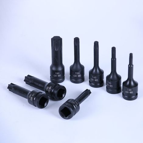 Jeu de Douille Torx à Choc 1/2", Lot de 8 Douilles à Embouts Torx, Douille Etoile à Choc T30-T80,pour Clé à Chocs Pneumatique, Electrique