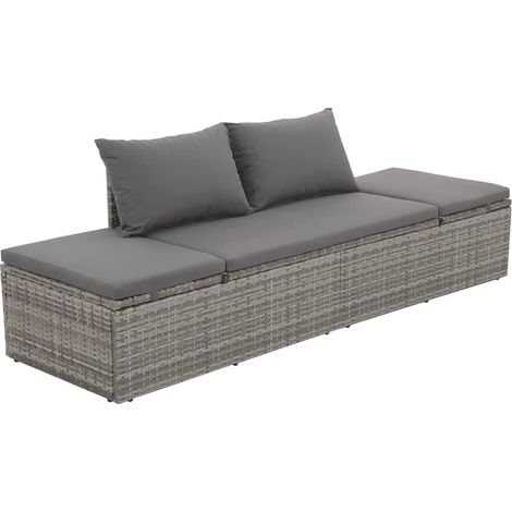 Transat - Lit de jardin - Bain de soleil pour Relax Gris 195x60 cm Résine tressée -FR36637 (1/5)