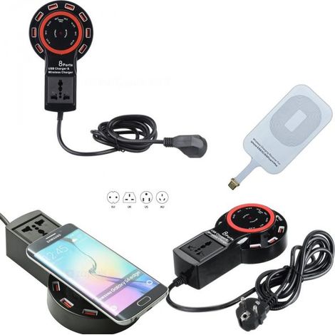 CARICATORE UNIVERSALE A INDUZIONE WIRELESS 8 PORTE USS CON ADATTATORE IPHONE