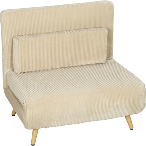 Fauteuil-lit 3-en-1, fauteuil pliable en velours avec fonction sommeil, dossier réglable, coussin, beige (1/5)