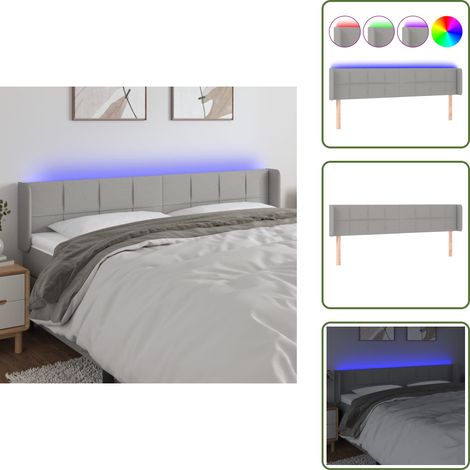 LED Kopfteil Hellgrau 183x16x78/88 cm Stoff - Bettkopfteil - LED Beleuchtung - Kopfteil Hellgrau - Betten Zubehör - Nachttischlampe