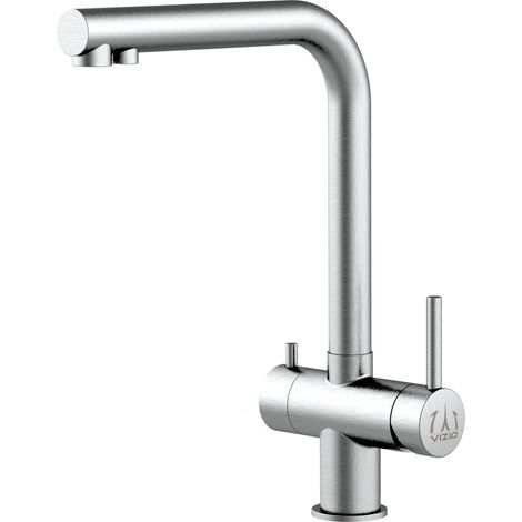 Rubinetto 3 vie miscelatore lavello cucina VIZIO in Acciaio INOX Spazzolato per utilizzo con sistemi filtro - ACCIAIO CHIRURGICO AISI 316