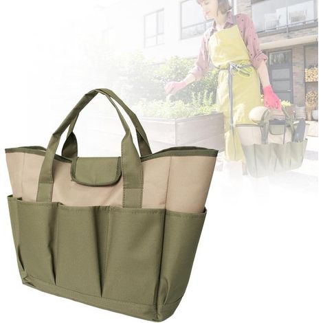 Sac à outils de jardin - Sac à outils de jardin - Avec 9 poches - 481830cm - Tissu Oxford - Vert et Kaki - Sac de rangement pour outils de jardin - Grande capacité - Sac à outils - Sac de rangement po (1/5)