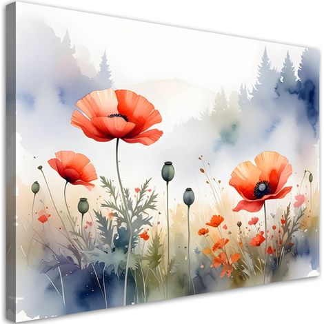 Leinwandbilder Feld Mohnblumen Waldlandschaft Pastell 30x20 (1/5)