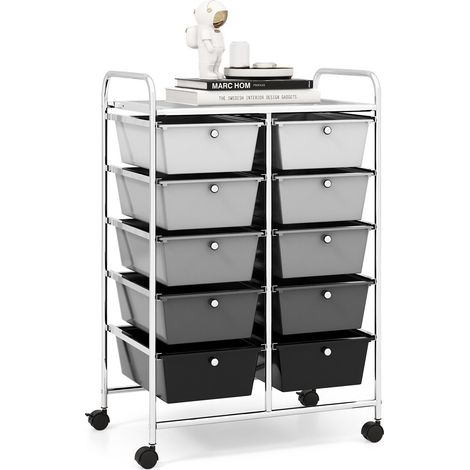 10-Drawer Rolling Utility Cart Kitchen Organizer Storage Trolley Black (1/5)