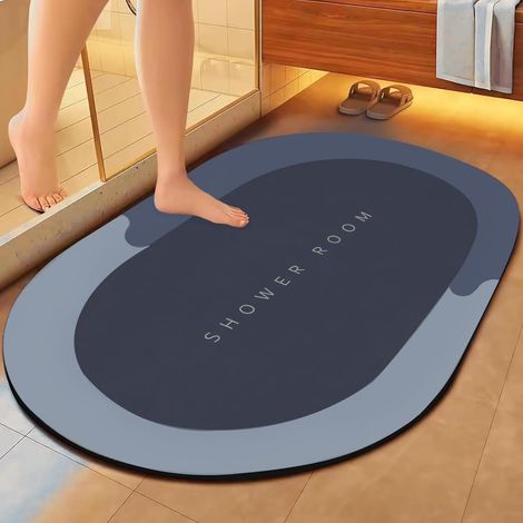 Tapis de bain en diatomite – 60×90 cm, super absorbant, antidérapant, lavable, séchage rapide, usage douche/bain/WC (bleu)