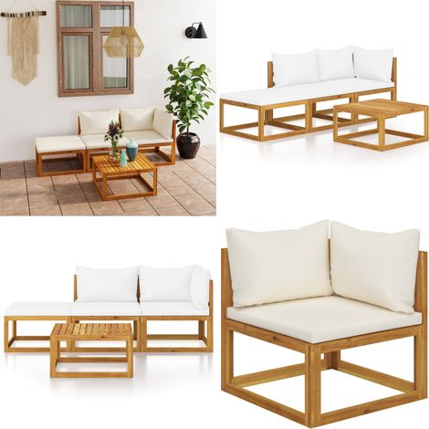 4-tlg. Garten-Lounge-Set mit Auflagen Creme Massivholz Akazie - Gartensessel - Loungesessel - Outdoor Möbel - Gartenmöbel Set - Holz Lounge Set - Home & Living (1/5)