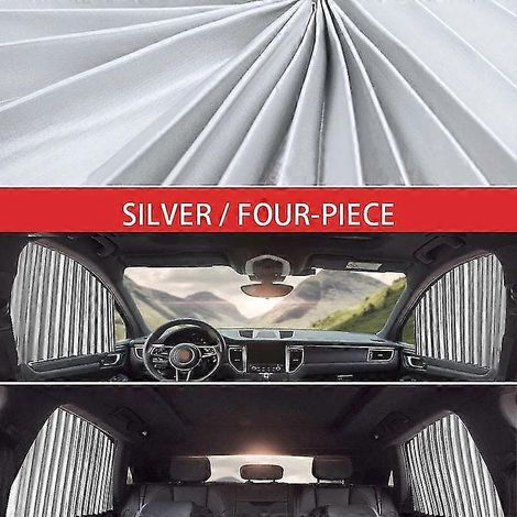 Rideaux de voiture élégants, pare-soleil, protection UV pour vitres latérales, accessoires pour vitres avant et arrière - 4 pièces argentées (1/5)