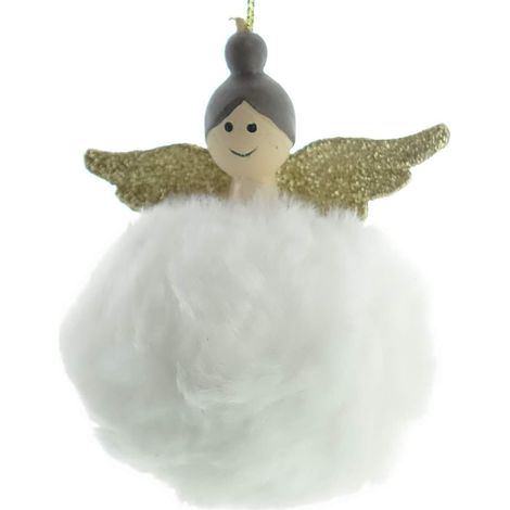 Kaemingk – Pendentif de Noël ange blanc, Ø 5 cm – Polyester et bois