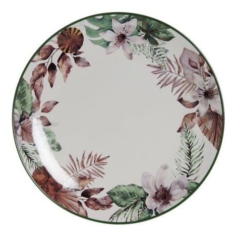 Piatto piatto in porcellana - DKD Home Decor - Bianco e verde - 29x38x29 cm - Floreale - Brillante