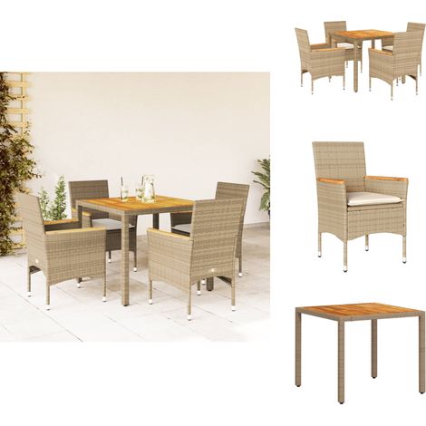 Ensemble à manger de jardin et coussins 5pcs beige rotin acacia - Salon De Jardin - Mobilier De Jardin - Set De Salon De Jardin - Table De Jardin - Chaises De Jardin (1/5)