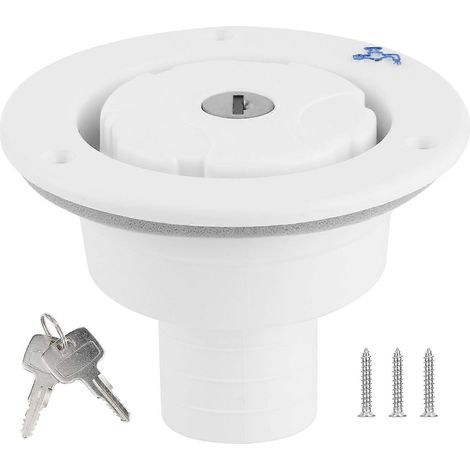 Bouchon de remplissage d'eau rond avec clé pour camping-car, yacht, caravane, remorque, blanc (1/5)