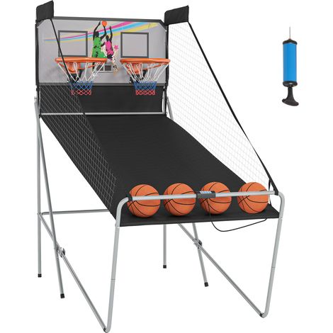 HOMCOM Jeu de basketball arcade pliable à 2 panier 4 balles pompe de gonflage, panier de basketball avec système de pointage, 4 bouton fonctionnement et 8 modes de jeux, 205x110x205cm, noir et blanc (1/5)
