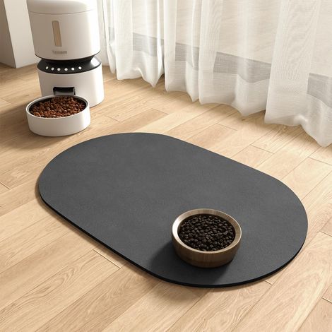Tapis de gamelle pour chien - Antidérapant - Tapis de nourriture pour animaux de compagnie - Absorbant - Gris foncé - 30 x 50 cm (1/5)
