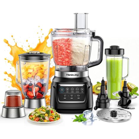 Cuisine Multifonctions 10-En-1, Hachoir De 2l Pour La Préparation De Pâte Le Tranchage Et Le Râpage Mixeur 1300W Avec Bol En Verre De 1,5l Pour Smoothies Lavable Au Lave-Vaisselle