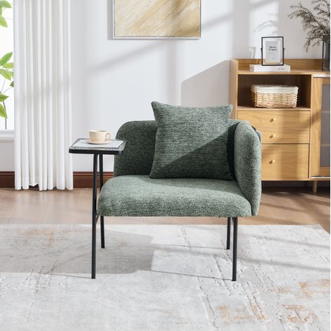 Poltrona relax con tavolino laterale e 2 tasche portaoggetti, schienale curvo, ciniglia smeraldo (1/5)