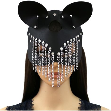 PU Fuchs Maske Punk Stil mit Ketten Maskenball Unisex Metall Fransen (1/5)
