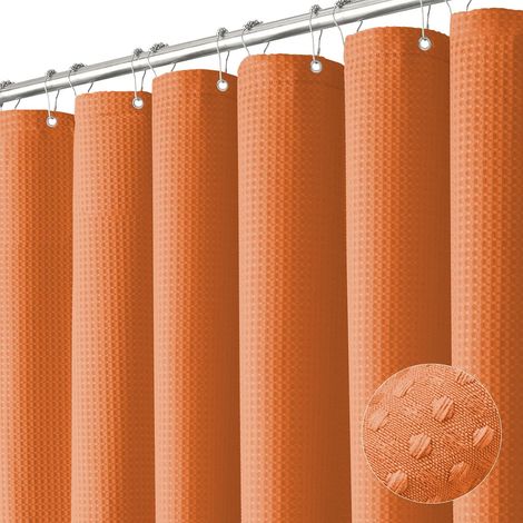 Rideau de douche - 100180 cm, texture gaufrée, résistant, adapté aux salles de bains, toilettes, hôtels, avec crochets, orange (1/5)