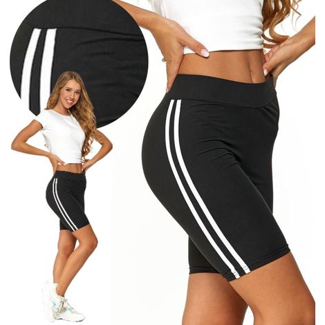 Damen-Sportleggings oberhalb des Knies mit Streifen, klassisch Moraj, Größe S/M, Schwarz (1/5)
