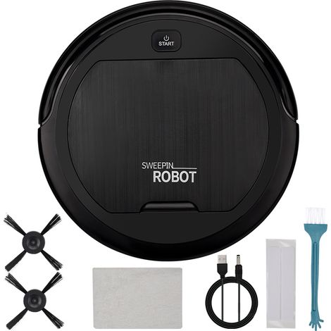 Robot Aspirateur Automatique USB Batterie Rechargeable Smart Balayage Robot Domestique Balayeuse Dépoussiérage 1pc Noir