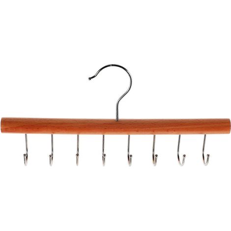 Cintre à crochets en bois massif brun clair, compatible avec les placards, avec 8 crochets (1/5)