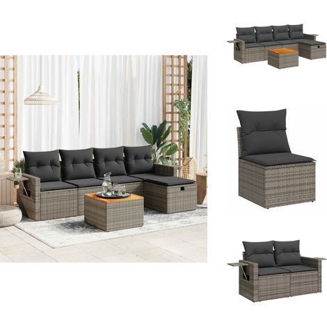 Salon de jardin 6 pcs avec coussins gris résine tressée - Ensemble De Canapés De Jardin - Ensembles De Canapés De Jardin - Ensemble De Canapés D'extérieur - Salon De Jardin (1/5)