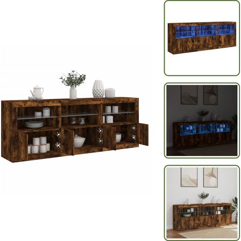 Meuble d'entrée - vidaXL Buffet avec lumières LED chêne fumé 181,5x37x67 cm - Bois d'ingénierie (1/5)