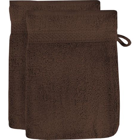 Lot de 2 gants de toilette en coton 500 gr/m2 16x21 cm LAGUNE brun, par Soleil d'ocre