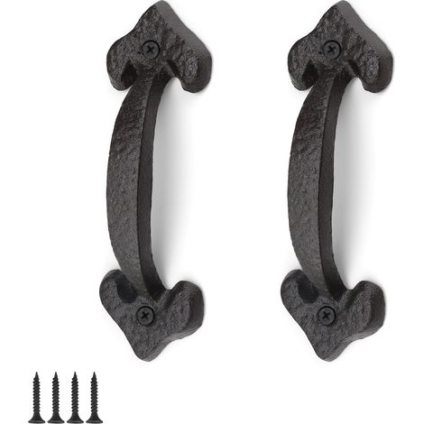 Poignée de porte de grange, lot de 2 poignées de porte robustes en fonte, poignée de garage noire pour porte coulissante, longueur 17 cm, pour portes de grange, armoires, tiroirs, abris de jardin.