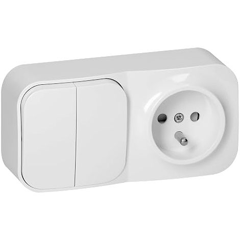 Double Ignition Surface-Mounted Wall Socket and Switch + French Standard Socket 16A with Two-Key Switch Simple Mounting by Clamp (White) (1/5)