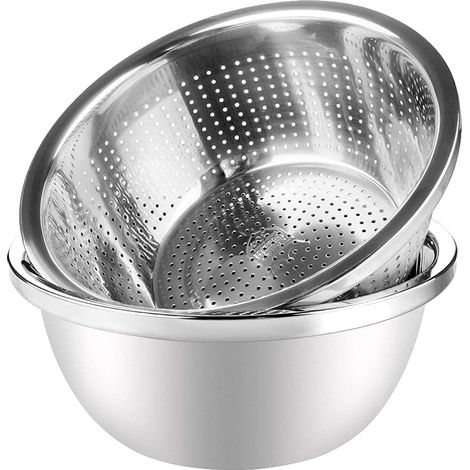 Passoire en acier inoxydable 304 - Passoire en métal - Groot passoire avec bol mélangeur - Passoire et passoire en acier inoxydable 304 pour cuisine - 2 en 1 - Amovible, pour riz, légumes, fruits, pât