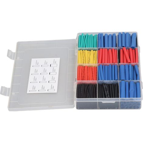 Kit de 850 gaines thermorétractables polyoléfine 2:1 souples flexibles retardateur de flamme pour réparation câbles isolation électrique faisceaux fils noir jaune bleu vert rouge (1/5)