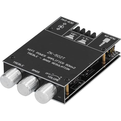 ZK-502T Zweikanal-Bluetooth-Stereo-Verstärkermodul, Leistungsplatine mit Höhen- und Bassregler, Klangregelung, DIY-Audio-2.0-Kit (1/5)