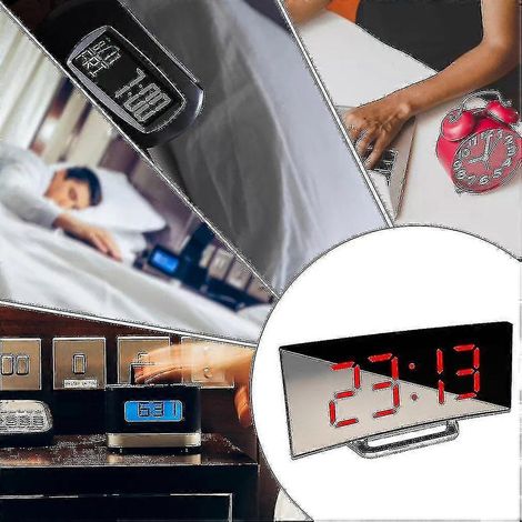 Grand réveil LED incurvé avec miroir, réveil silencieux, objet de décoration de bureau, économie d'énergie (1/3)