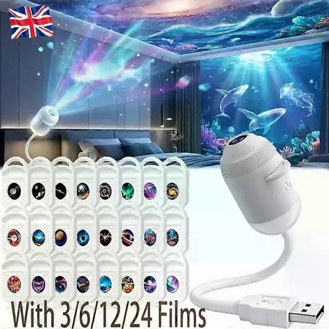 Lampe de projection USB 2-en-1 avec projecteur galaxie et veilleuse, 24 films de projection, mini lampe galaxie neuve—ls (1/4)