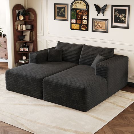 Divano modulare 180 x 151 x 58 cm in tessuto a coste nero DESVIAE (1/5)