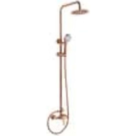 Duschsäule in gebürstetem Roségold mit Armatur. Antikalk-Duschset. Messingarmaturen mit ausziehbarer Stange.