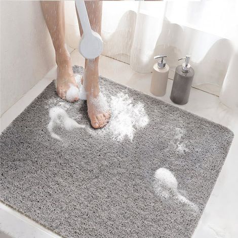 Tapis de douche antidérapant 60x60 cm en PVC - Tapis de baignoire gris avec drainage rapide (1/5)